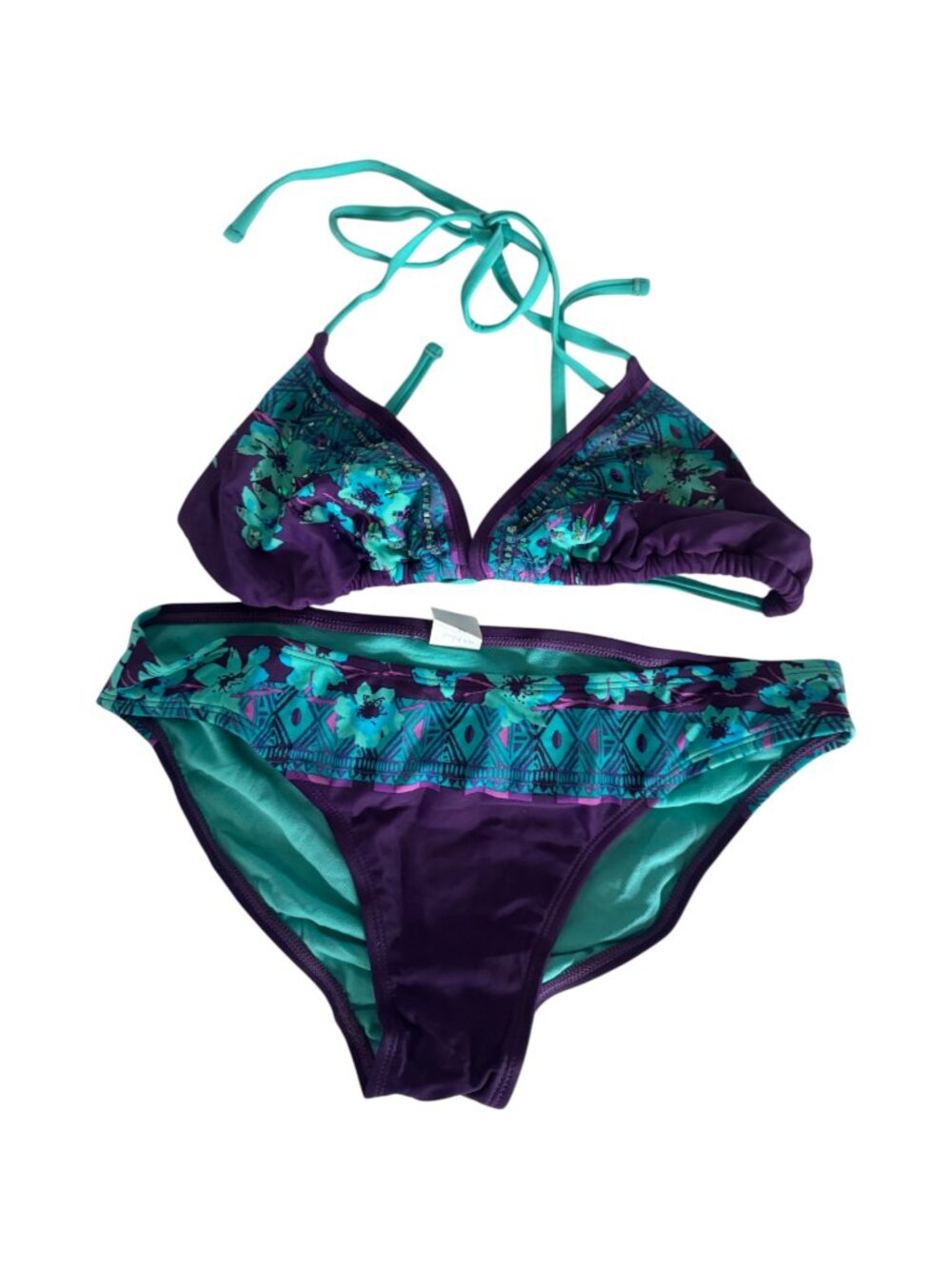 Purple Teal Bikini Set Size M with Sunglasses